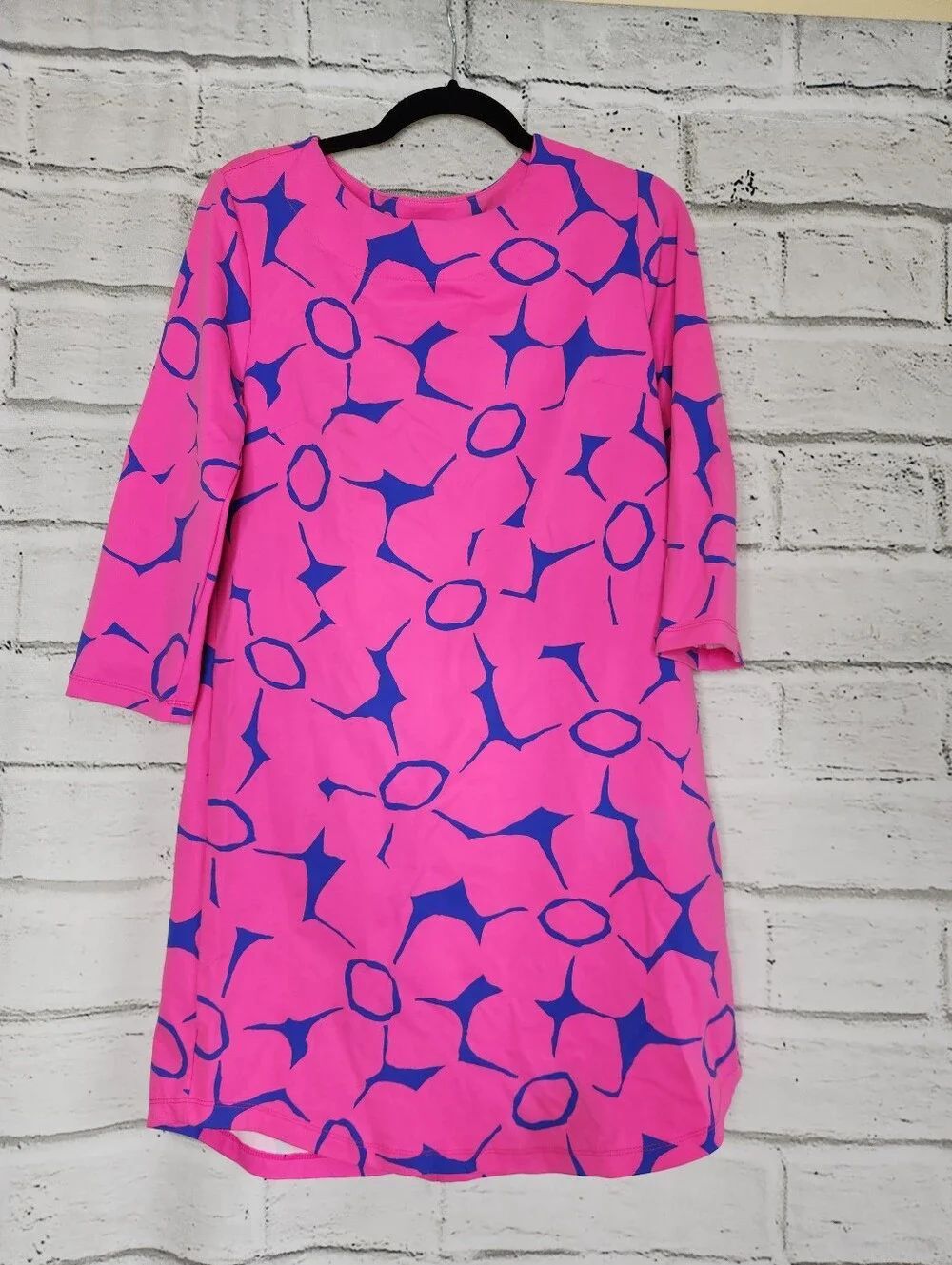 Mahi GOLD 100% Spandex Stretchy Bright Pink & Blue Printed Shift Dress Casual